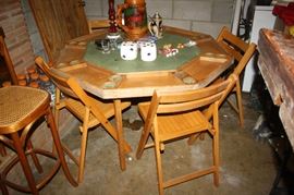 Wonderful vintage poker table that folds up!!  With chairs!!  Unique find