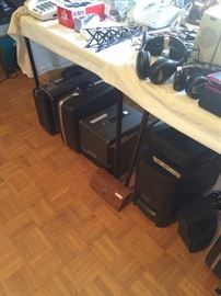 Smith Corona typewriter, computer tower, and electronics