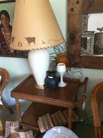 2-tiered cart; longhorn lamp