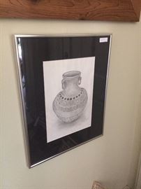 Native American pottery art in charcoal