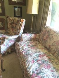 Floral sofa and rocker; another table/lamp