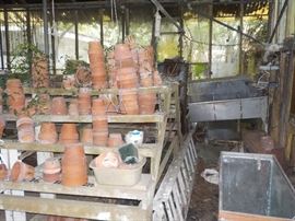 Orchid pots, triple sink and fish tanks