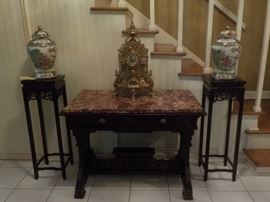 Rosewood stands and entry table and or desk.