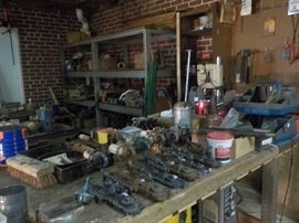 The work shop is coming together, vintage lighting pieces and tools