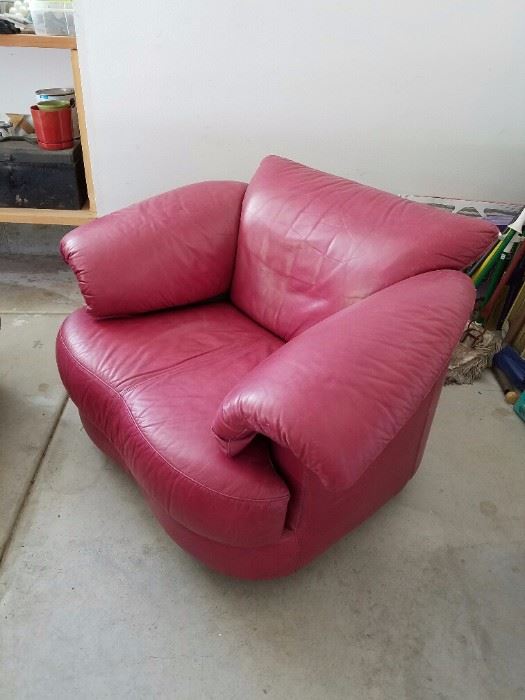 Danish style Ruby Red Leather Chair Made in Italy for STOR