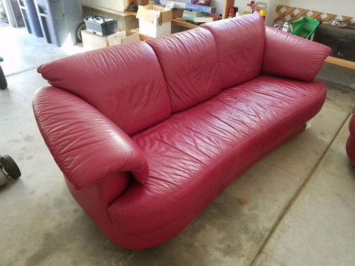 Ruby Red Danish Style Leather Sofa made in Italy for STOR