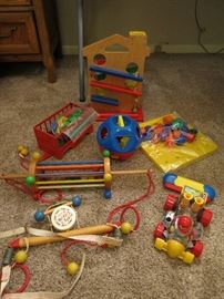 Vintage Wood Crib and Baby Toys