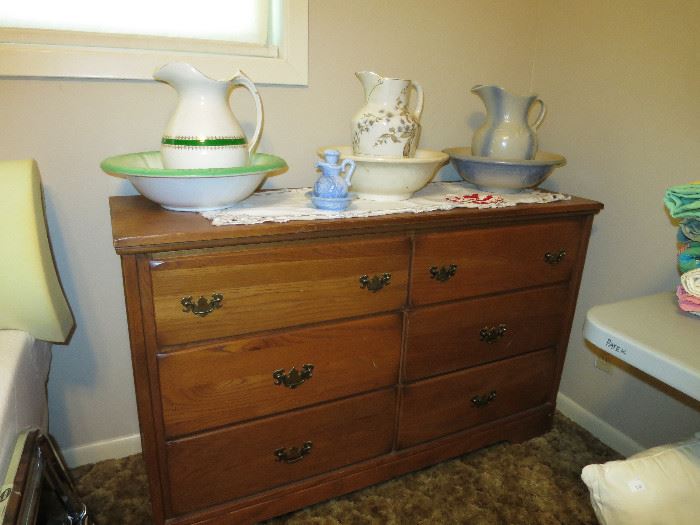 Chest of Drawers, Vintage Pitcher and Wash Basins