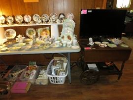 Nice Tea Cart, 32" LG TV, Avon Honor Society Tea Cups, Hand Painted China