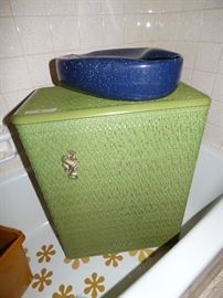 Vintage wicker clothes hamper