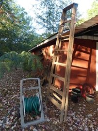 TALL vintage wood ladder, etc