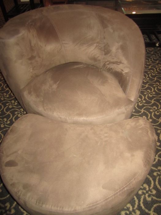 PAIR OF SWIVEL CHAIR AND OTTOMAN