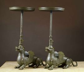 Chinese figural bronze candle holders