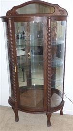 Oak Barley Twist Lighted Display Cabinet