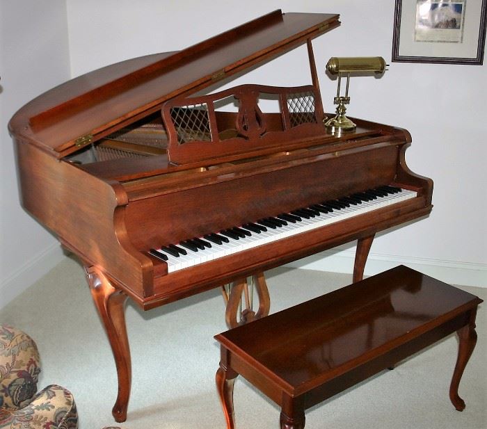 George Steck “New York” Baby Grand Piano w/Bench French Provincial Style w/Cherry Stain Serial # 5910