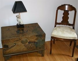 Antique Hand Painted Leather Covered Oriental Chest
