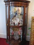 lg. curio cabinet and glassware