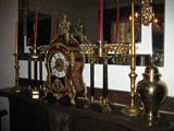 Inlay clock, brass candlesticks