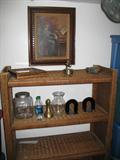 rattan shelves and glassware