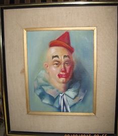 Clown Signed "Vinci"  oil on canvas