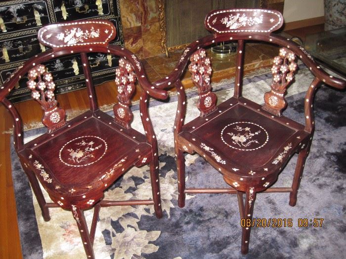 Pair of beautiful inlaid Corner Chairs