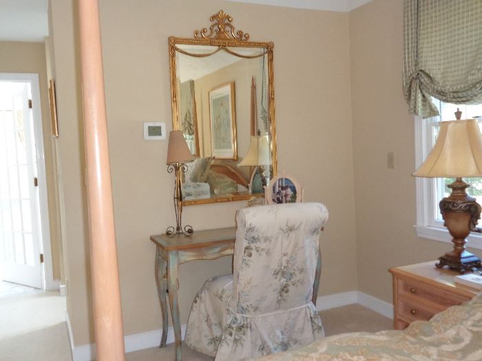 Mirror, vanity and chair