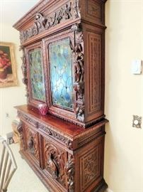 Rococo style china cabinet with stained glass 