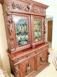 Rococo/Baroque style china cabinet with stained glass
