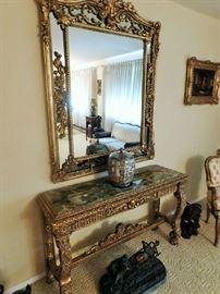 Gilded mirror/sofa table set...sofa table has marble top