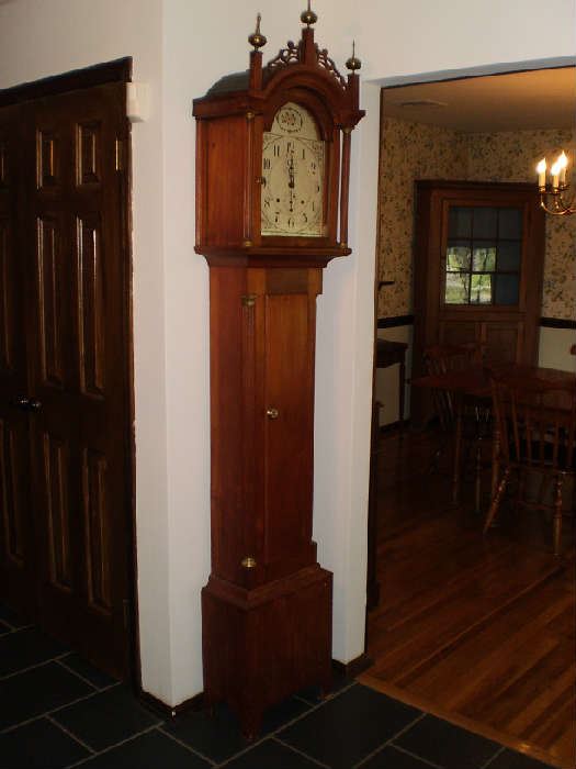 A nice old eight day wood works ,grandfather clock