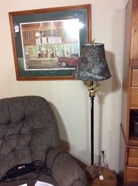 Joyce Perdue Prints, Camo and deer rack lamp.