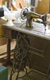 Singer sewing machine and milk glass
