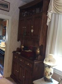 1 of 2 Beautiful solid wood hutches over eight feet tall one piece, does not come apart , will require a truck and strong people. Perfect for a house with high ceilings.