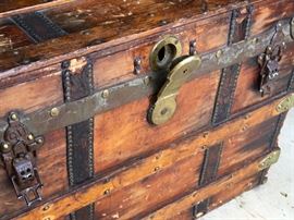 Closer look at leather straps and ornate buckles. Crouch & Fitzgerald was well know for making fine leather goods especially luggage