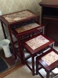 Chinese nesting tables with marble tops