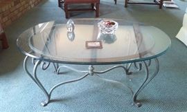 Glass oval table with metal base $30