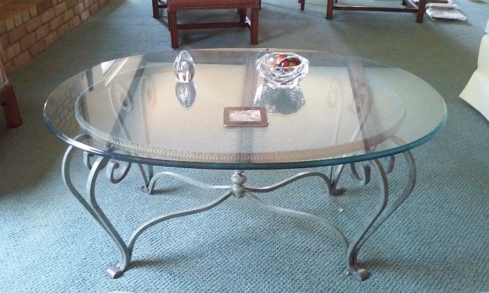 Glass oval table with metal base   $30