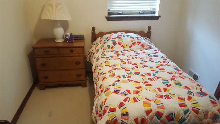 Maple twin bed  $30                Quilt  $45  Maple bedside table  $30