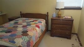 Maple full size bed $40 Maple bedside table $30 Quilt $45