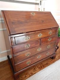 ENGLISH MAHOGANY SLANT FRONT DESK WITH STEPPED INTERIOR CIRCA 1760-1770