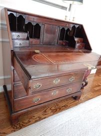 ENGLISH MAHOGANY SLANT FRONT DESK WITH STEPPED INTERIOR CIRCA 1760-1770