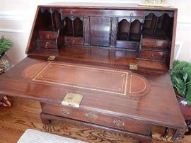 ENGLISH MAHOGANY SLANT FRONT DESK WITH STEPPED INTERIOR CIRCA 1760-1770