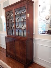 MAHOGANY BOOKCASE, UPPER SECTION HAVING GLAZED DOORS WITH SHELVES, LOWER SECTION HAVING CUPBOARD DOORS. CASE HAS EXCELLENT COLOR AND PATINATION. ENGLAND 1780-1800.
