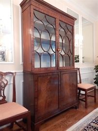 MAHOGANY BOOKCASE, UPPER SECTION HAVING GLAZED DOORS WITH SHELVES, LOWER SECTION HAVING CUPBOARD DOORS. CASE HAS EXCELLENT COLOR AND PATINATION. ENGLAND 1780-1800.