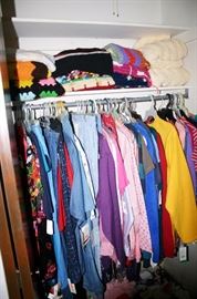 Over 20 Rolling Racks of New Clothes w/Tags (Tops, Slacks, Pajamas, Pants; Skirts, Shorts)