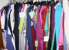Over 20 Rolling Racks of New Clothes w/Tags (Tops, Slacks, Pajamas, Pants; Skirts, Shorts)