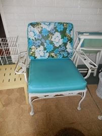 Vintage White Wrought Iron Arm Chair with Cushions (2)