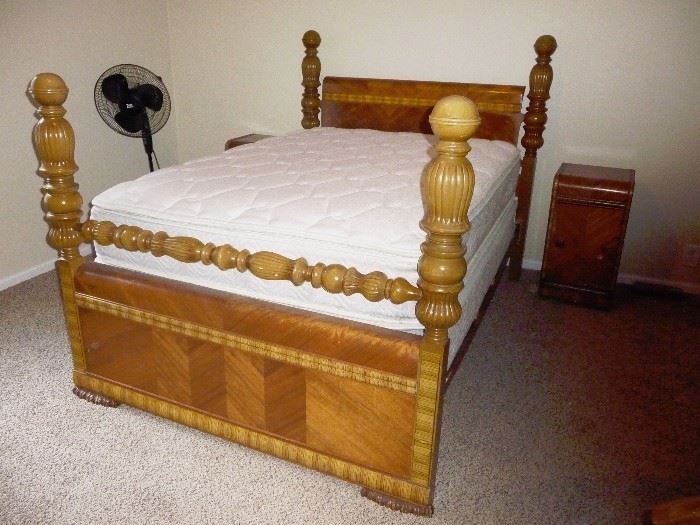 this is a beautiful 30's waterfall poster bed with like new mattress set 
