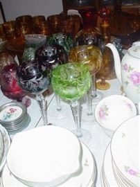 Early colored cut glass stemware