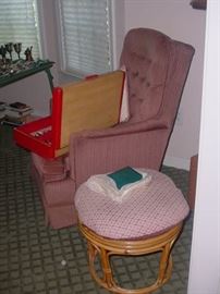One of several upholstered chairs, footstools, and more